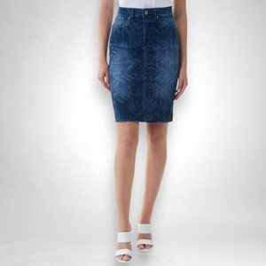 NEW Size 8 Joseph Ribkoff Denim Blue Leaf Print Pencil Jean Skirt 222931